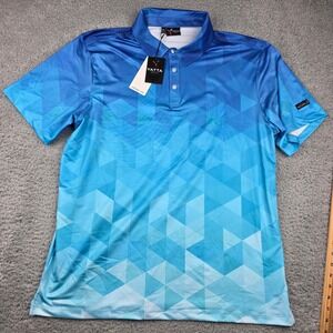 YATTA‎ Golf Polo Shirt Mens XXL Baby Face Blue Geometric Athletic Fit
